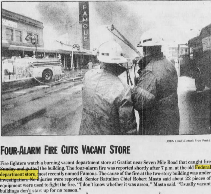 Federals (Federal Department Store) - Detroit  - 14335 Gratiot Ave - Apr 4 1988 Fire